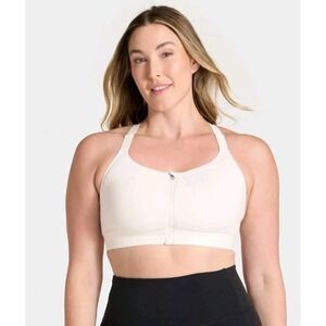 All in Motion Womens 42C High Support Zip Front Sports Bra, Cream NWT